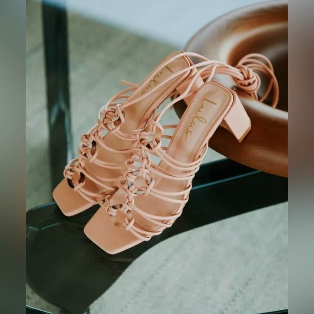 Lulus Finu Mauve Pink Lace Up High Heel Sandals NWT